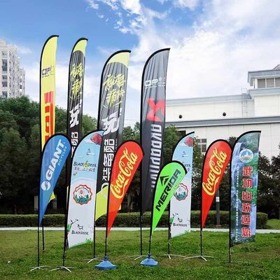 Advertising Custom Logo Printing Rectangle Teardrop Feather Aluminum and Fiberglass flag Pole Beach Flag Banner